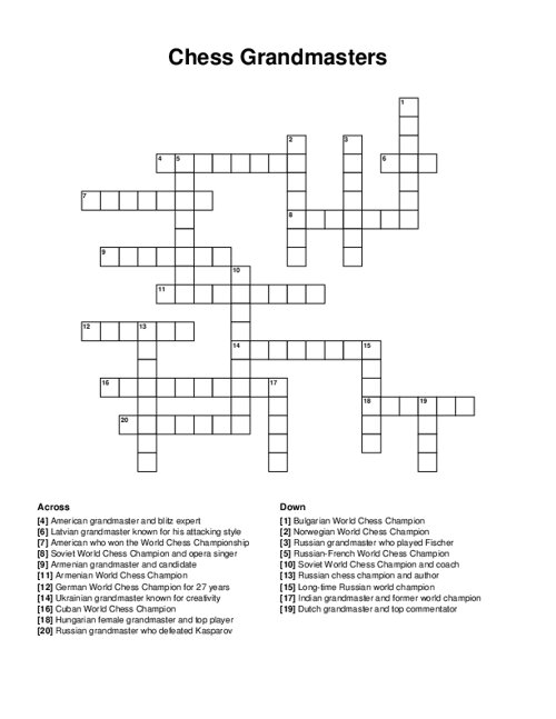 Chess Grandmasters Crossword Puzzle