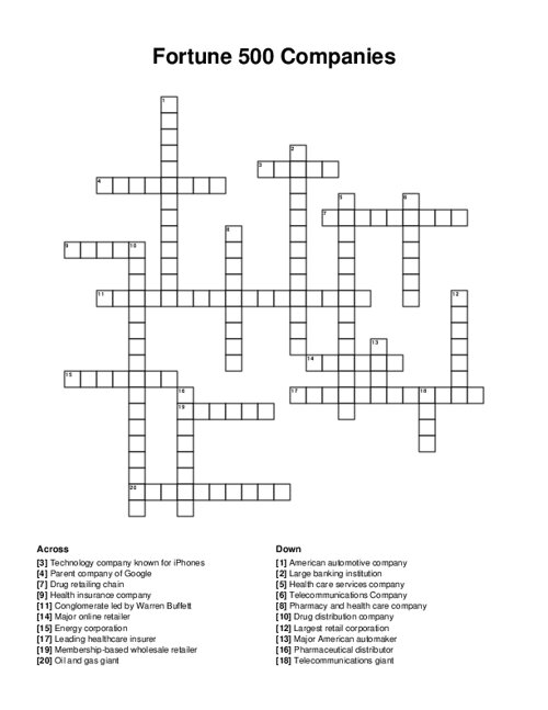 Fortune 500 Companies Crossword Puzzle