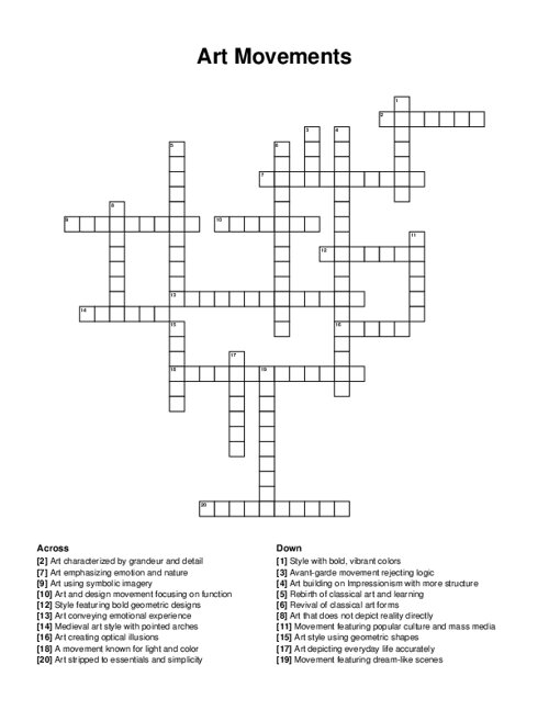 Art Movements Crossword Puzzle