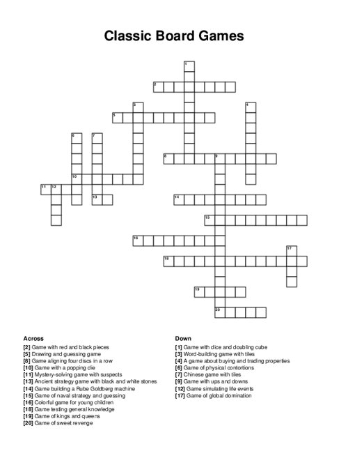 Classic Board Games Crossword Puzzle