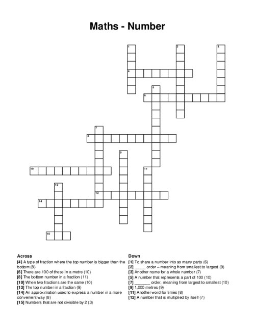 Maths - Number Crossword Puzzle