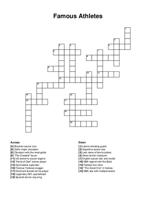 Famous Athletes Crossword Puzzle