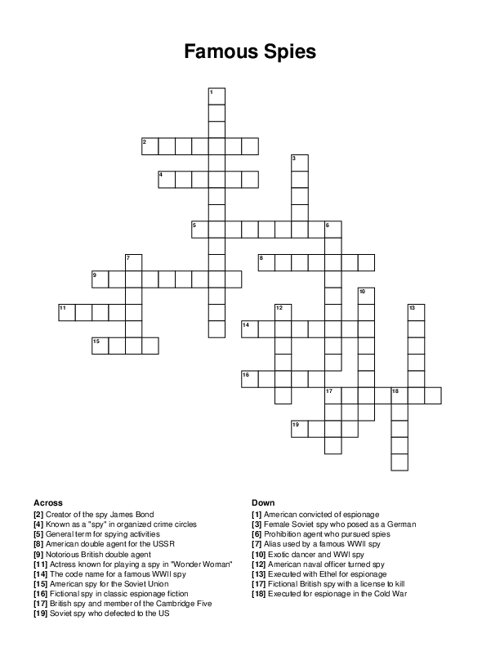 Famous Spies Crossword Puzzle