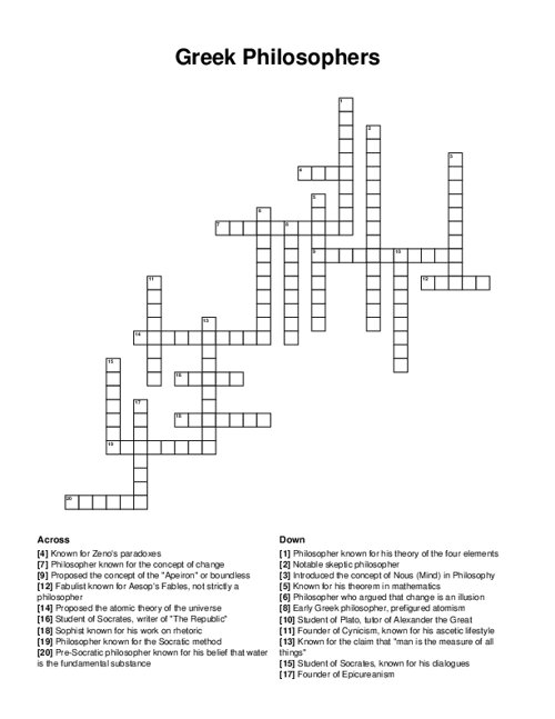 Greek Philosophers Crossword Puzzle