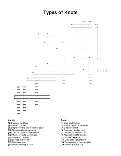 Types of Knots Crossword Puzzle