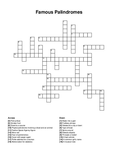 Famous Palindromes Crossword Puzzle