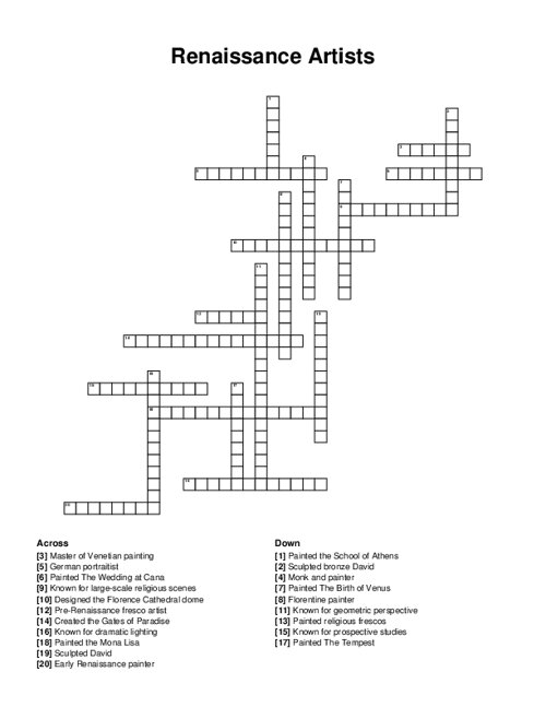 Renaissance Artists Crossword Puzzle