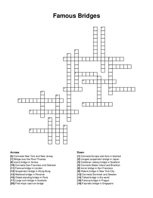 Famous Bridges Crossword Puzzle