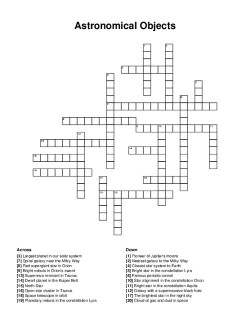 Astronomical Objects Crossword Puzzle