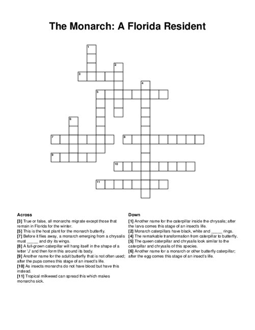 The Monarch: A Florida Resident Crossword Puzzle