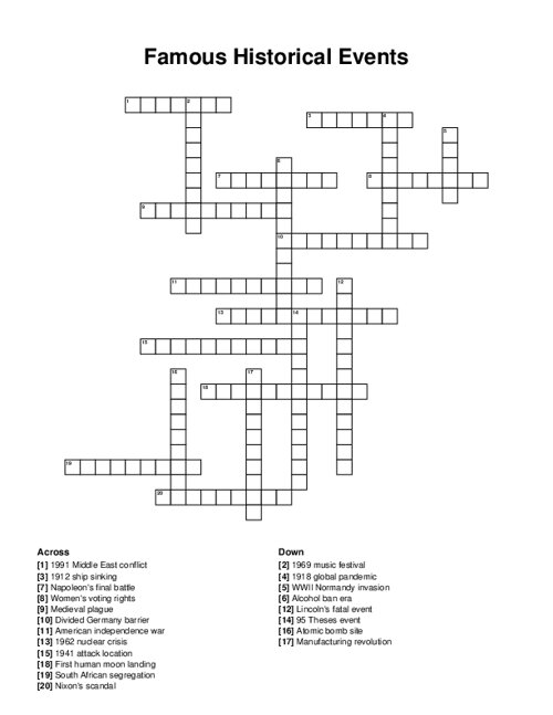 Famous Historical Events Crossword Puzzle