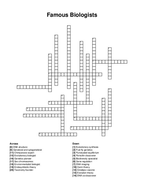 Famous Biologists Crossword Puzzle