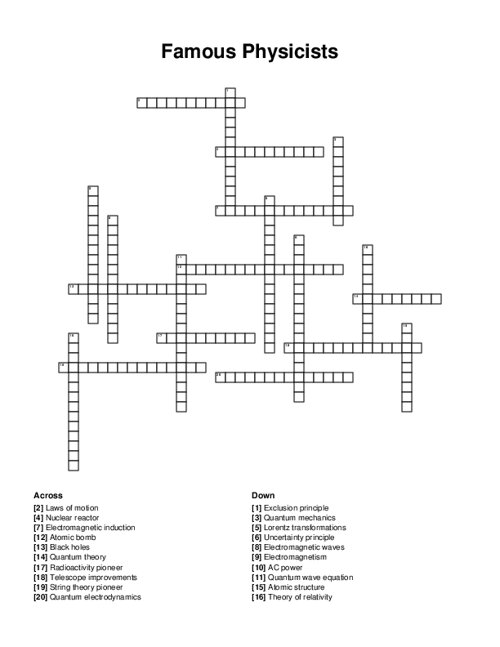 Famous Physicists Crossword Puzzle