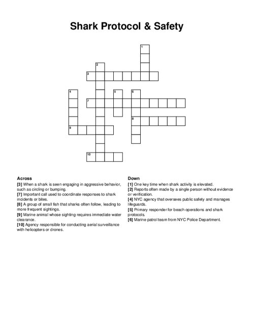 Shark Protocol & Safety Crossword Puzzle