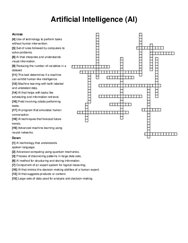 Artificial Intelligence (AI) crossword puzzle