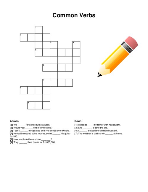 Common Verbs Crossword Puzzle