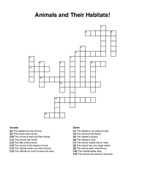 Animals and Their Habitats! Crossword Puzzle