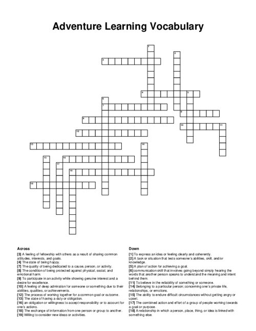 Adventure Learning Vocabulary Crossword Puzzle