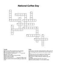 National Coffee Day crossword puzzle