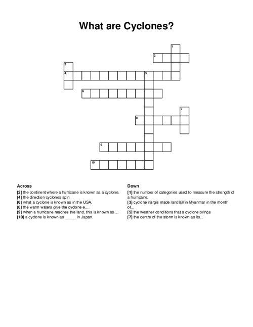 What are Cyclones? Crossword Puzzle