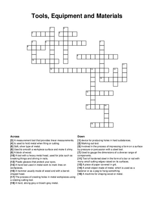 Tools, Equipment and Materials Crossword Puzzle