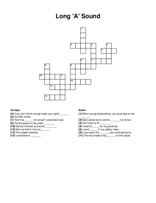 Long A Sound Crossword Puzzle