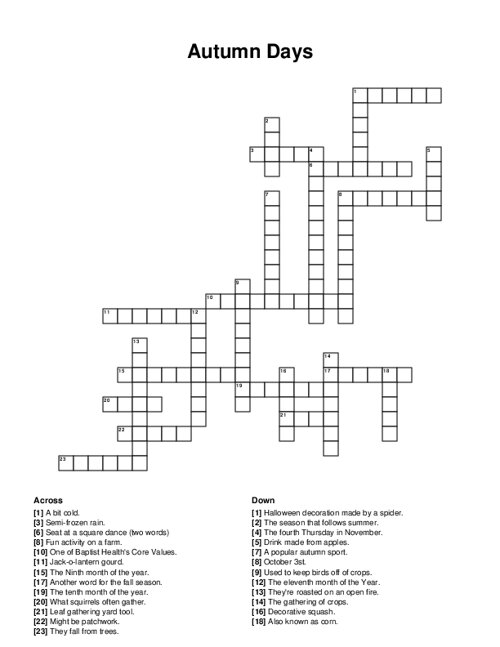 Autumn Days Crossword Puzzle