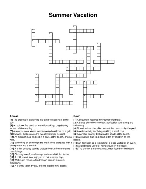 Summer Vacation Crossword Puzzle