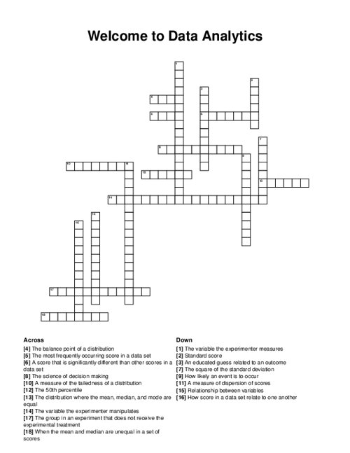 Welcome to Data Analytics Crossword Puzzle