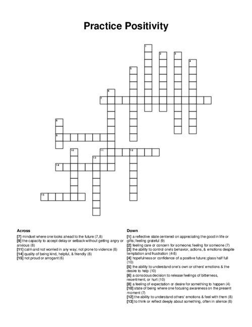 Practice Positivity Crossword Puzzle