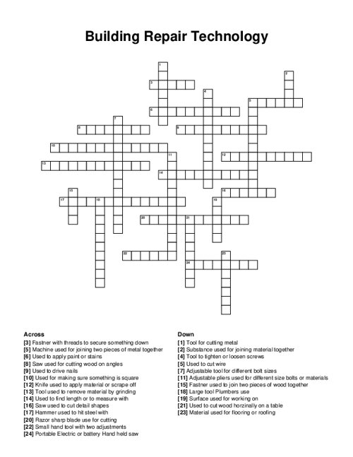 Building Repair Technology Crossword Puzzle