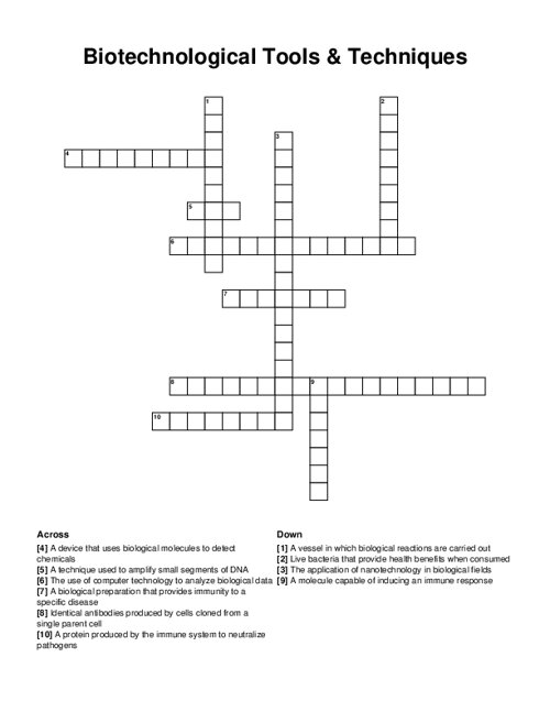 Biotechnological Tools & Techniques Crossword Puzzle