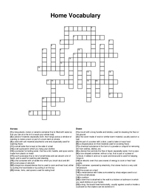 Home Vocabulary Crossword Puzzle