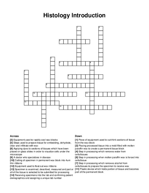 Histology Introduction Crossword Puzzle