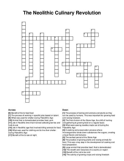 The Neolithic Culinary Revolution Crossword Puzzle