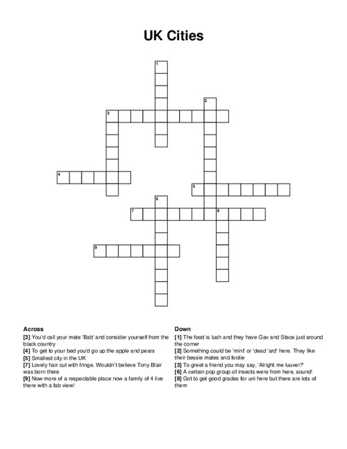 UK Cities Crossword Puzzle