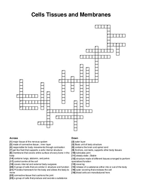 Cells Tissues and Membranes Crossword Puzzle