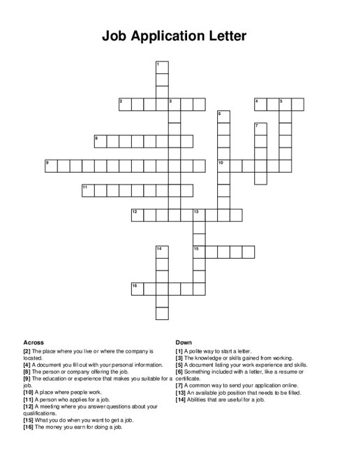 Job Application Letter Crossword Puzzle