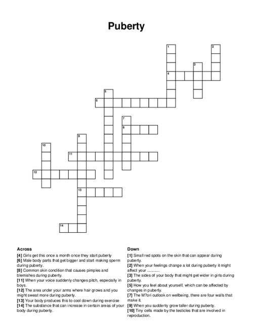 Puberty Crossword Puzzle