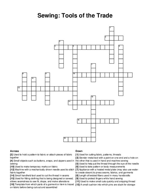 Sewing: Tools of the Trade Crossword Puzzle