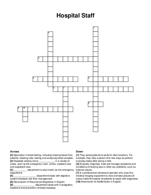 Hospital Staff Crossword Puzzle