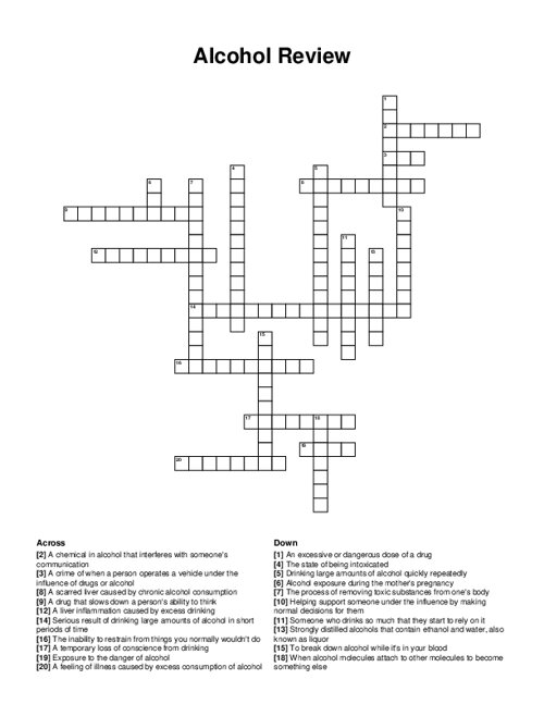 Alcohol Review Crossword Puzzle