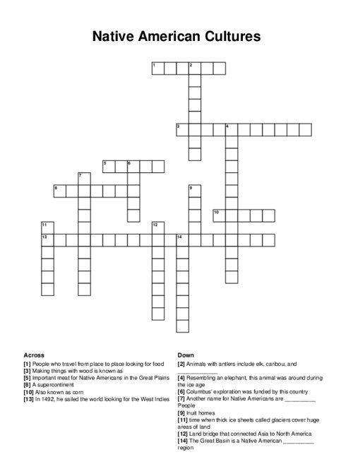 Native American Cultures Crossword Puzzle