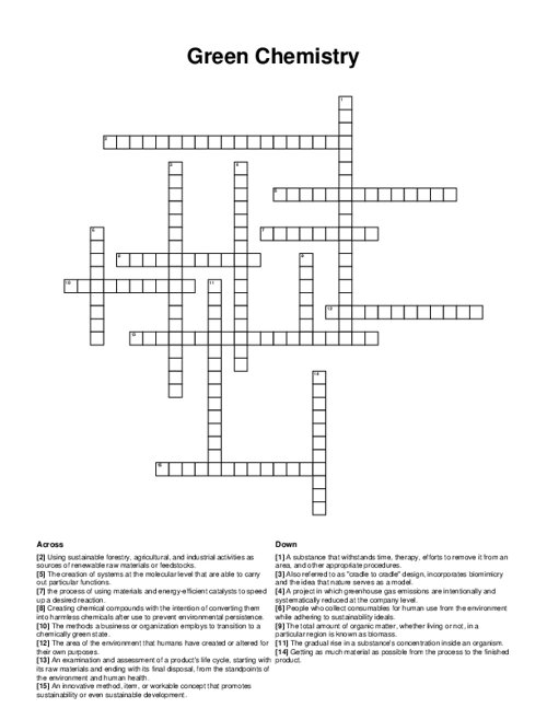 Green Chemistry Crossword Puzzle