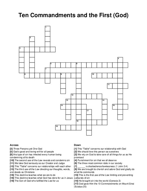 Ten Commandments and the First (God) Crossword Puzzle