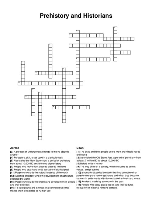 Prehistory and Historians Crossword Puzzle