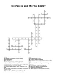 Mechanical and Thermal Energy crossword puzzle