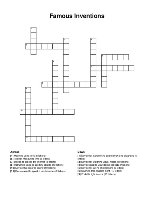 Famous Inventions Crossword Puzzle