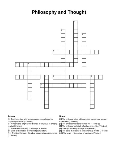 Philosophy and Thought Crossword Puzzle