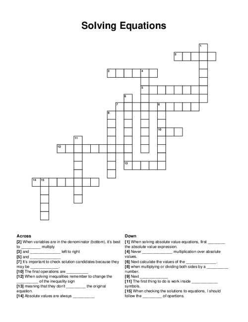 Solving Equations Crossword Puzzle